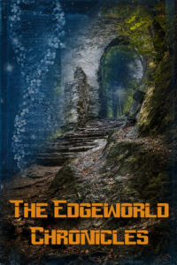 Edgeworld Chronicles - forest path overlaying a space background with DNA strand 